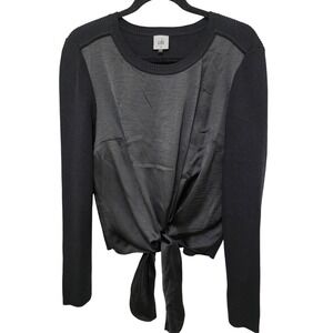 Cabi‎ Black Office Use Long-Sleeve Knit Tie-Front Top Size M